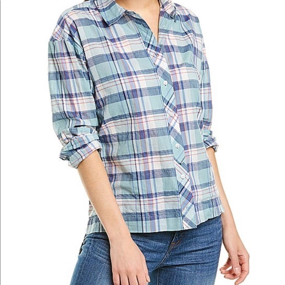 NEW J.Crew Aqua Plaid Cotton Button Up Shirt US S